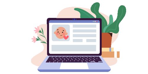 Illustration of a baby being registered on a computer.
